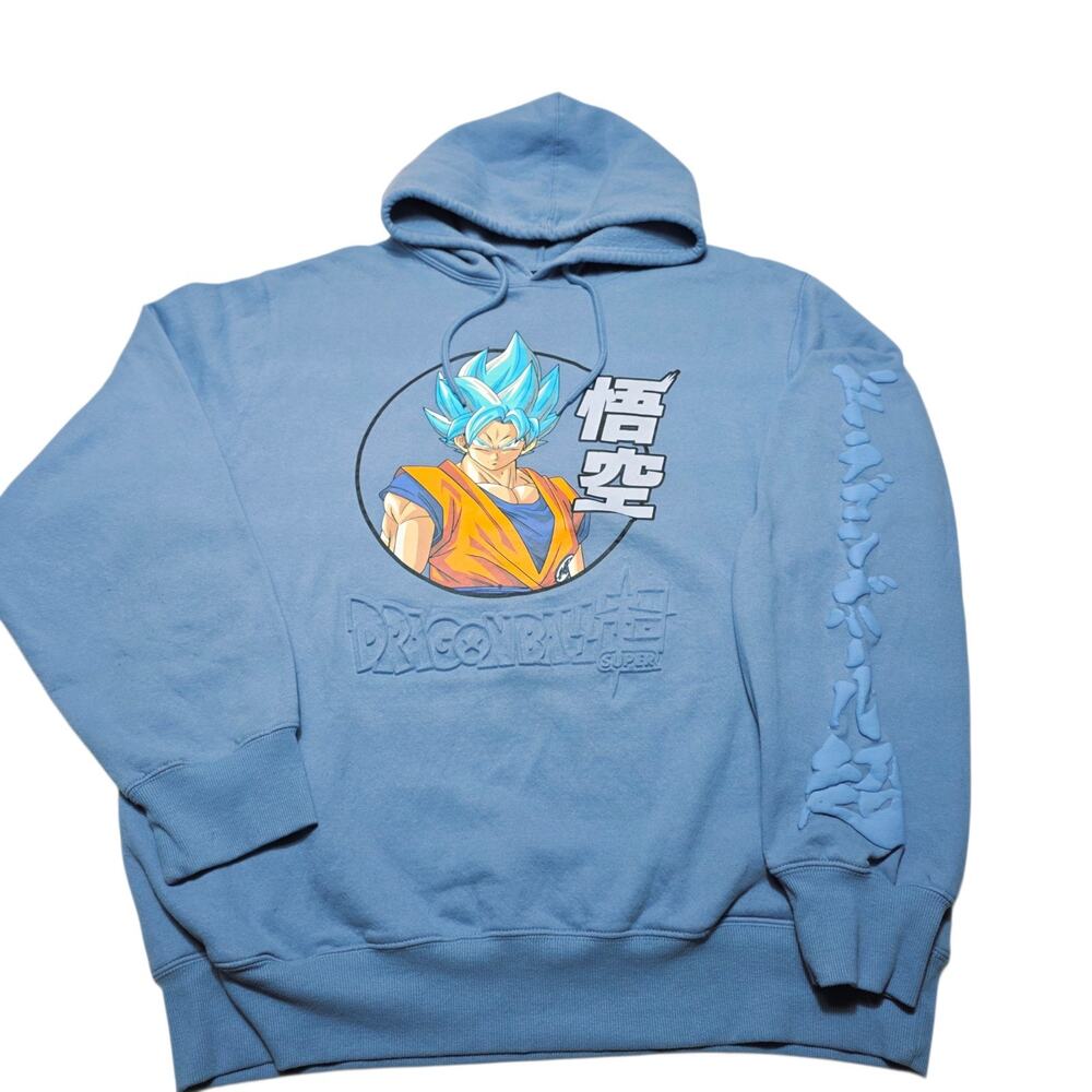 Dragon Ball Z Blue Pullover Sweatshirt Goku Hoodie Logo Graphic Print Size XL